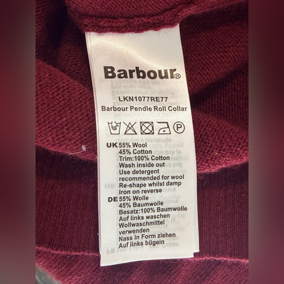BARBOUR PENDLE ROLL COLLAR SWEATER. BURGUNDY, Size 8. Wool/Cotton. - Picture 6 of 10